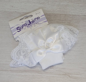 White bow frilly ankle socks