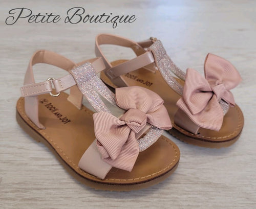 Blush pink bow strap sandals