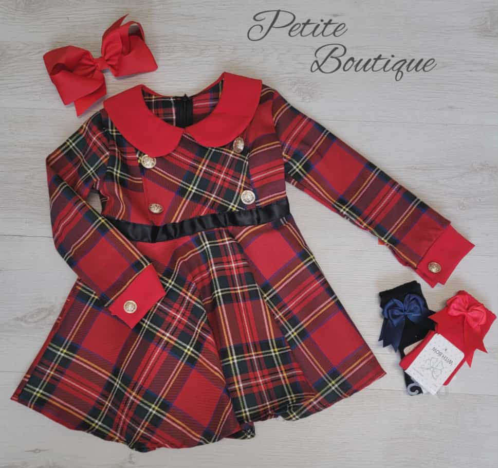 Red tartan button dress