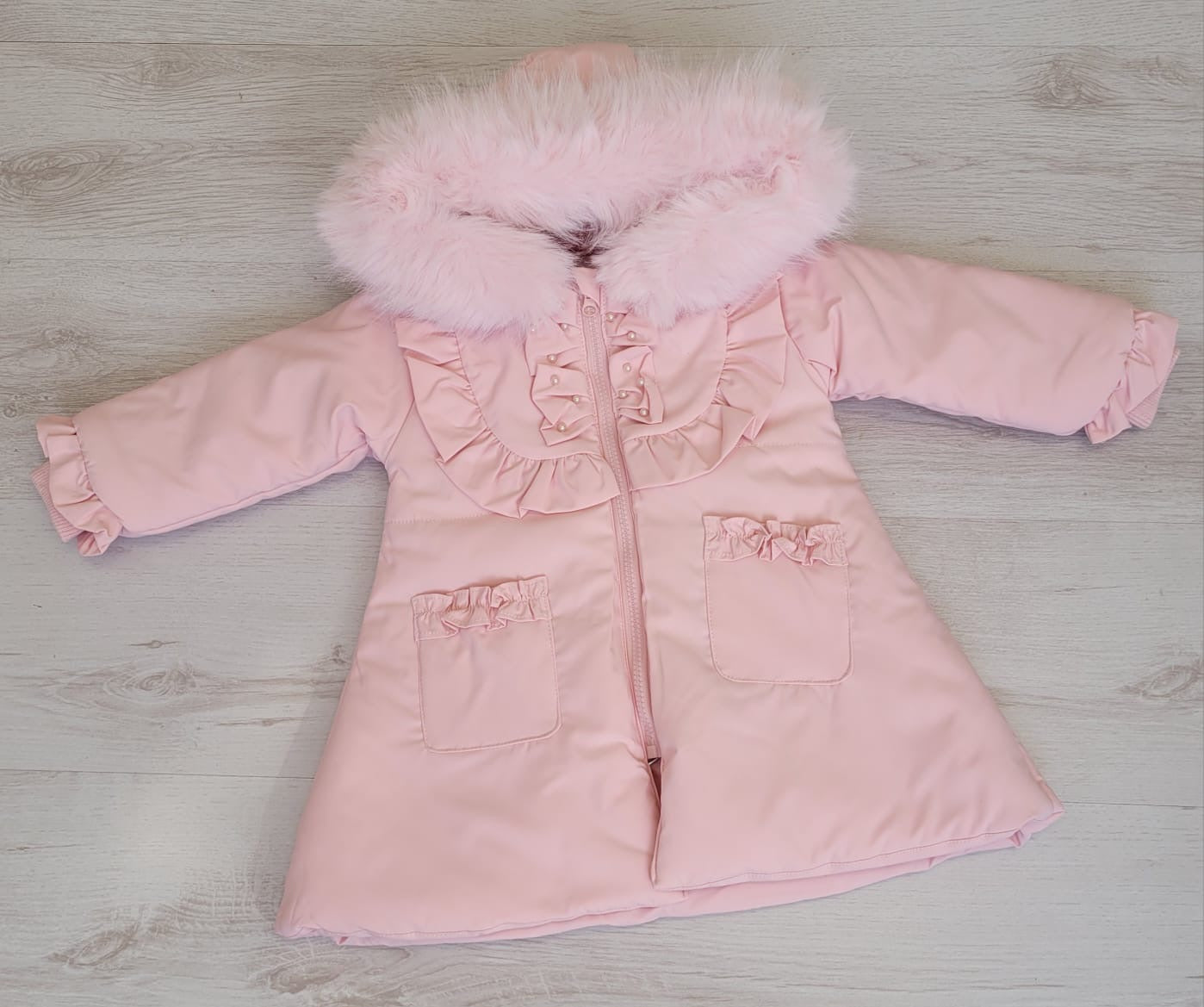 Pink puffer coat with faux fur trim hood – Petite boutique