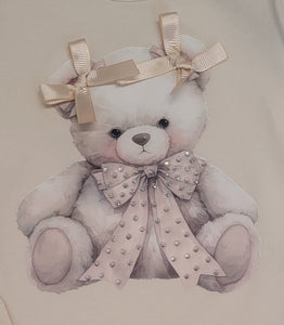 Beige double bow bear top & skirt set