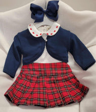 Load image into Gallery viewer, EMC heart collar vest, skirt &amp; navy Spanish bolero set