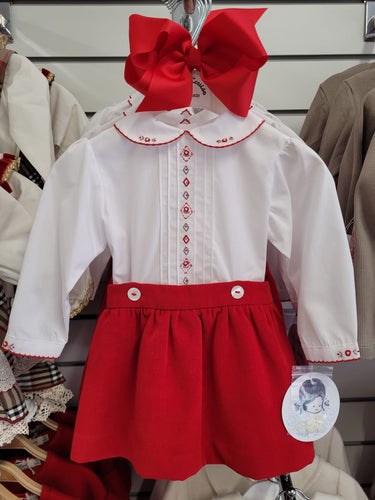 Sarah Louise white/red shirt & skirt set