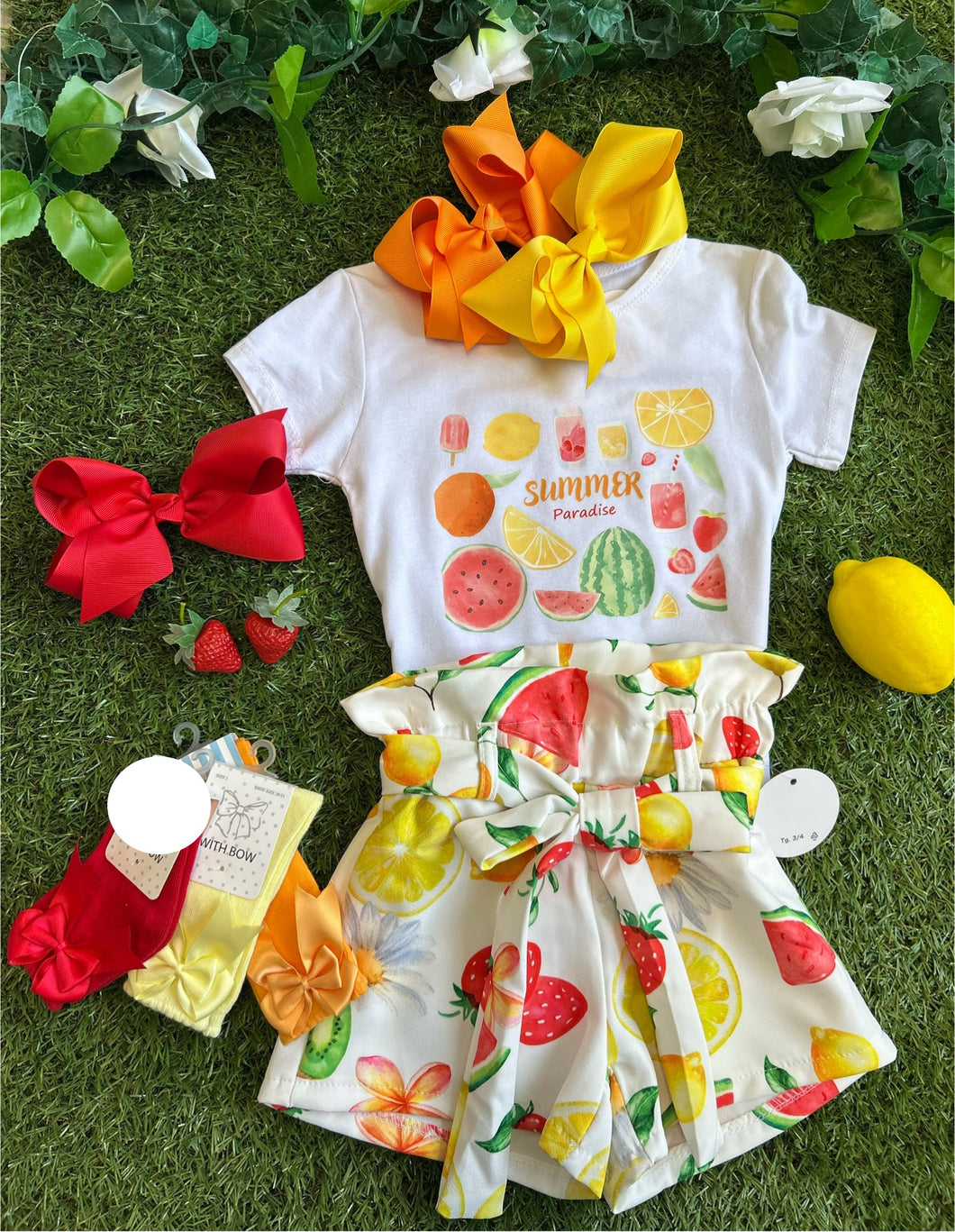 Mixed fruit print top & short set🍉