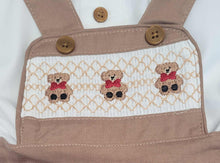 Load image into Gallery viewer, Teddy bear smock shirt &amp; dungaree set