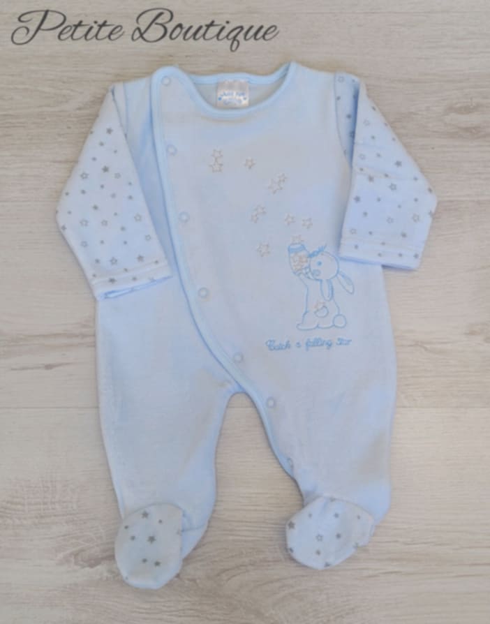 Blue ‘catch a star’ velour babygrow