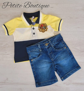 Boys lemon polo shirt & jean shorts set