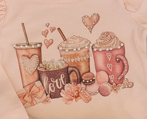 Girls peach hot drinks top & skirt set