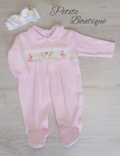 Load image into Gallery viewer, Pink bunny smock velour babygrow