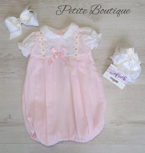 Pink/white bow romper