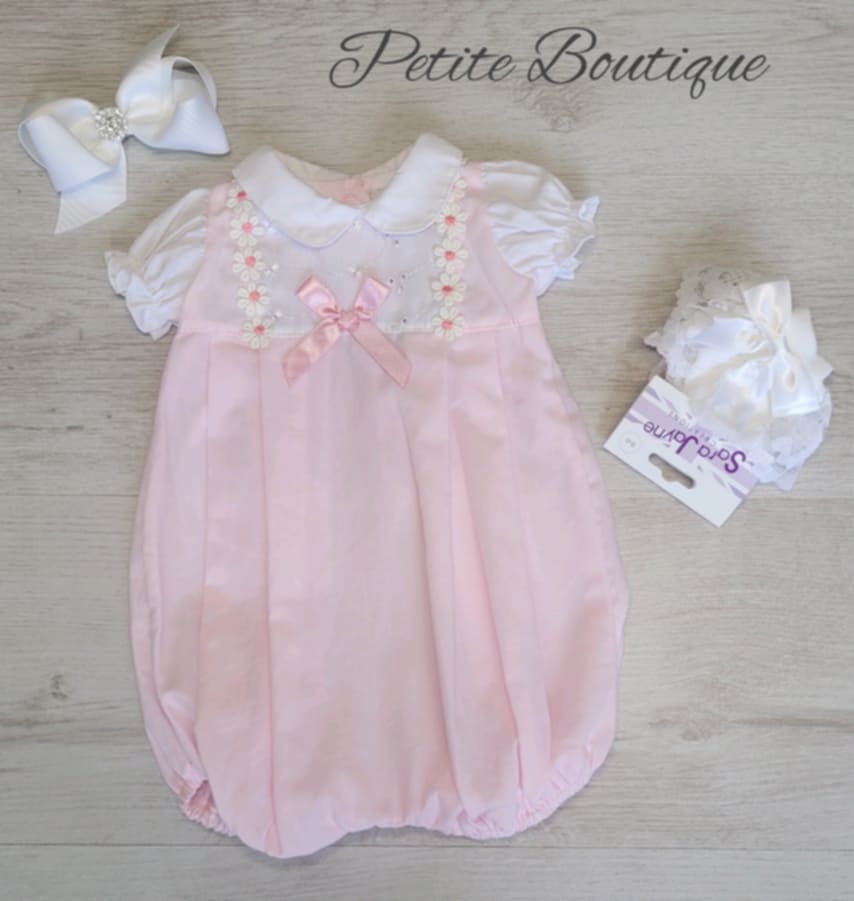 Pink/white bow romper