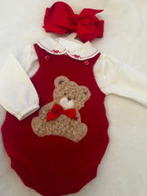 Load image into Gallery viewer, Girls shirt &amp; teddy bear red knit romper🧸