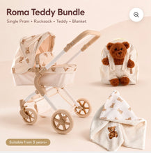 Load image into Gallery viewer, Roma teddy dolls bundle - pram, blanket, rucksack &amp; teddy bear 🧸