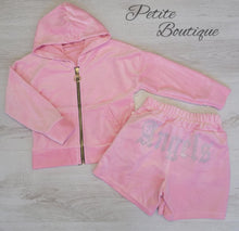 Load image into Gallery viewer, Baby pink velour zip hoodie &amp; short set