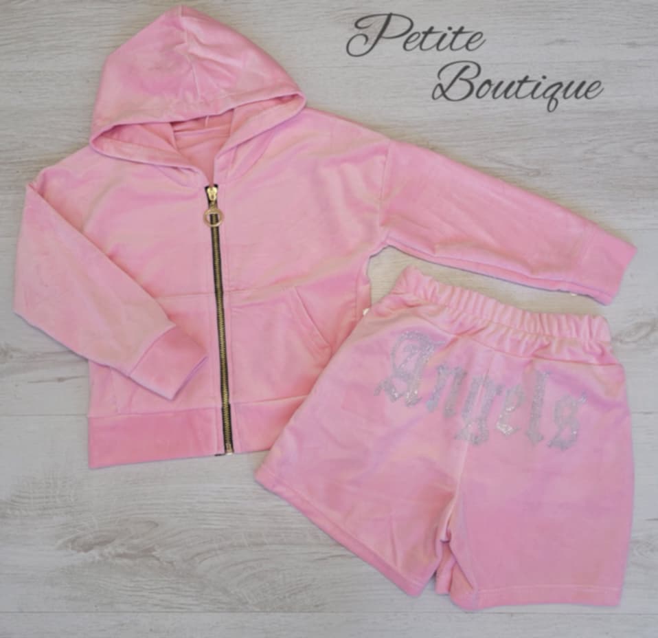 Baby pink velour zip hoodie & short set