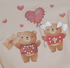 Camel/red hearts & bears top & skirt set♥️
