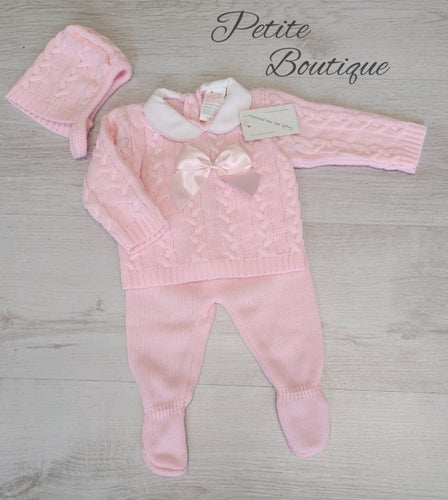 Spanish pink bow 3pc knit set