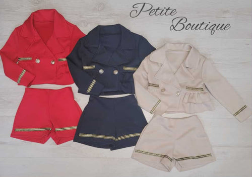 Beige 2pc jacket & short set