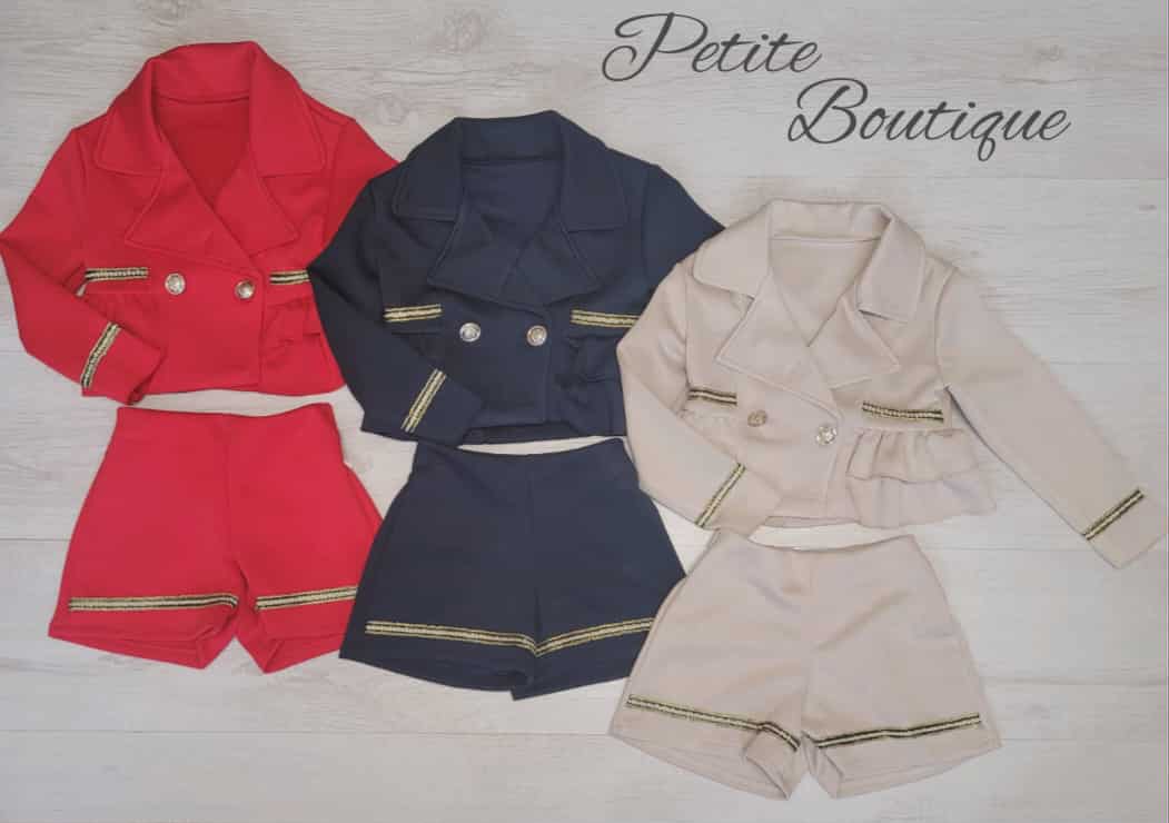 Beige 2pc jacket & short set