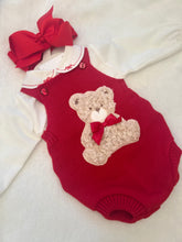 Load image into Gallery viewer, Girls shirt &amp; teddy bear red knit romper🧸