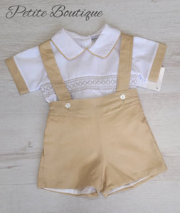 Beige smock shirt & braces short set