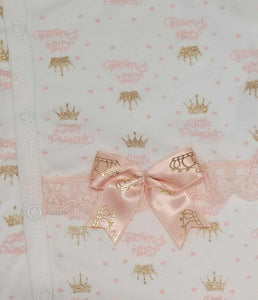 Peach princess 4pc set top with gold over mitts, bottoms, hat & bib