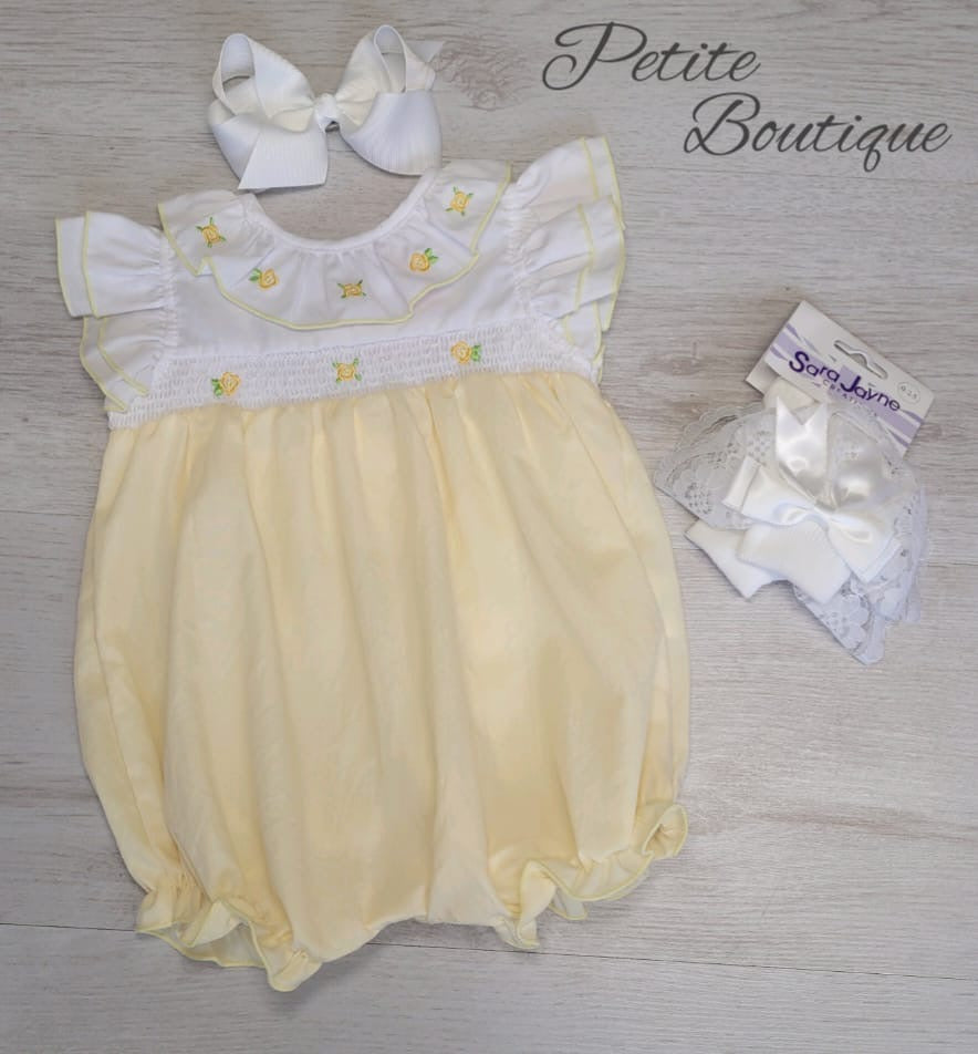 Lemon/white smocked romper
