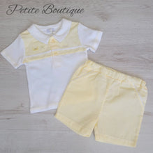 Load image into Gallery viewer, Lemon/white polo top &amp; pinstripe short set