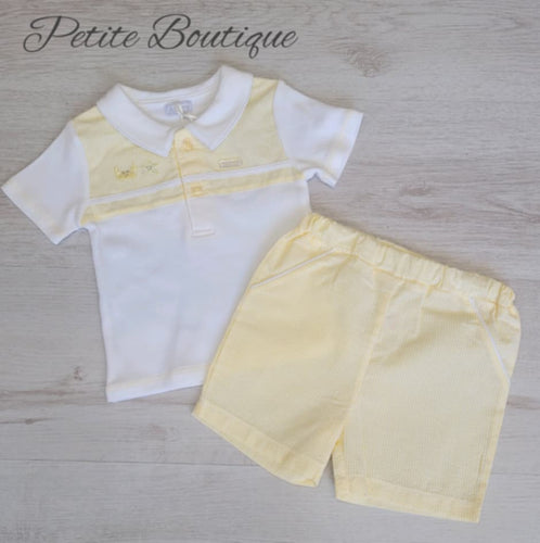 Lemon/white polo top & pinstripe short set