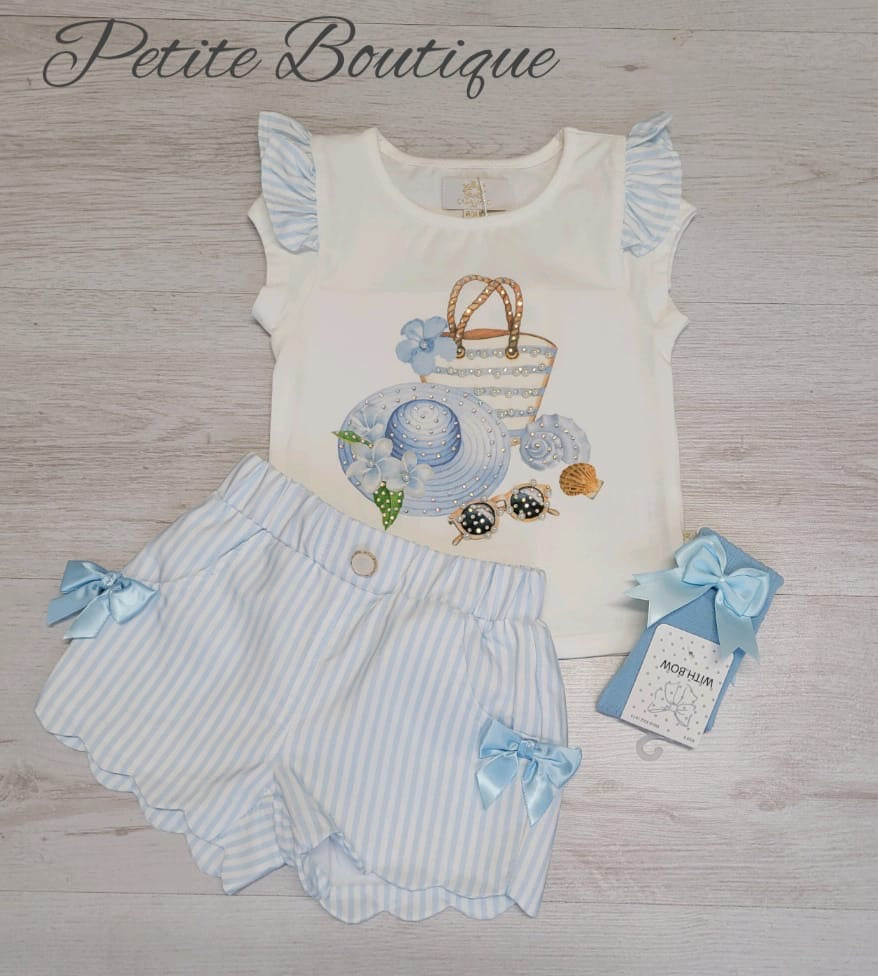 Caramelo blue striped short set