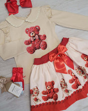 Load image into Gallery viewer, Red/beige Teddy top &amp; skirt set