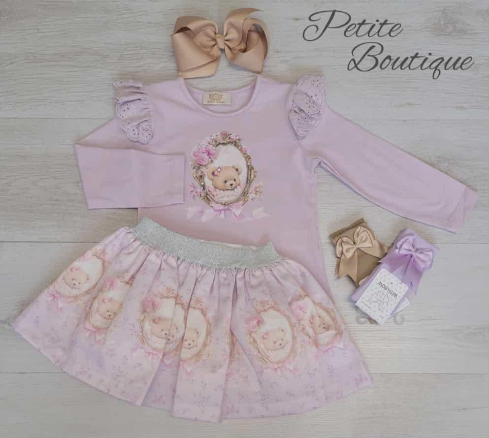 Lilac teddy bear top & skirt set