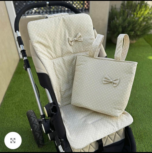 Spanish beige pushchair liner and pram bag set