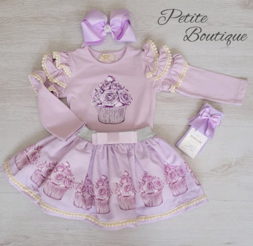 Lilac cupcake top & skirt set