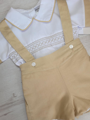 Beige smock shirt & braces short set