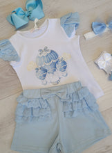 Load image into Gallery viewer, Light blue hot air balloon top, short &amp; headband set
