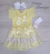 Load image into Gallery viewer, Lemon bunny double bow dress