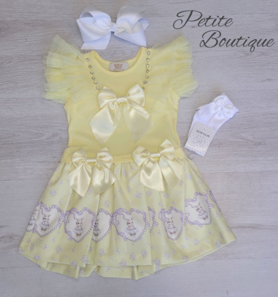 Lemon bunny double bow dress