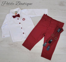Load image into Gallery viewer, Burgundy shirt &amp; braces trouser set