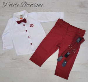 Burgundy shirt & braces trouser set