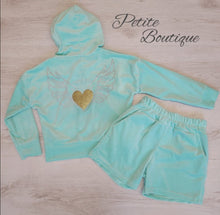 Load image into Gallery viewer, Mint green velour zip hoodie &amp; short set