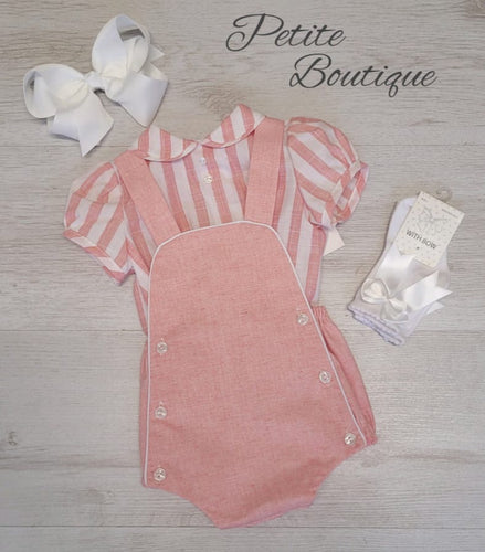 Spanish pink/white striped shirt romper