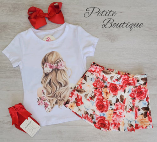 White/red floral skort & top set