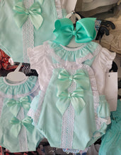 Load image into Gallery viewer, Mint green double bow romper