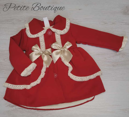 Spanish red/beige double bow coat