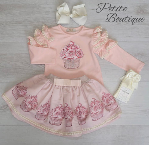 Peach/pink cupcake top & skirt set