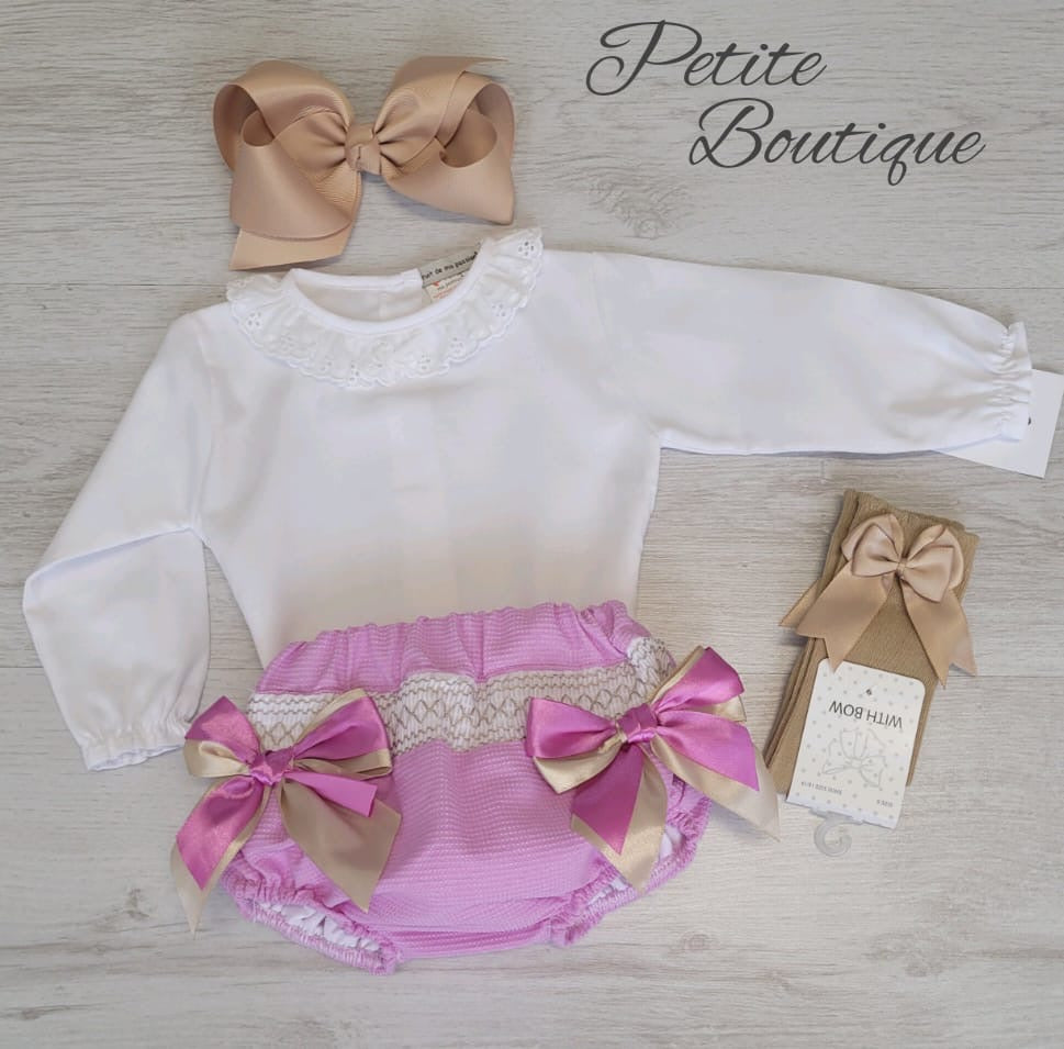 Spanish shirt & purple/camel bow jam pant set