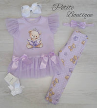 Load image into Gallery viewer, Lilac teddy bear top, leggng &amp; headband set