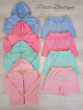 Load image into Gallery viewer, Mint green velour zip hoodie &amp; short set