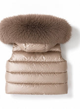 Load image into Gallery viewer, PRE ORDER padded gilet with detachable faux fur hood ❄️ - Irish cream